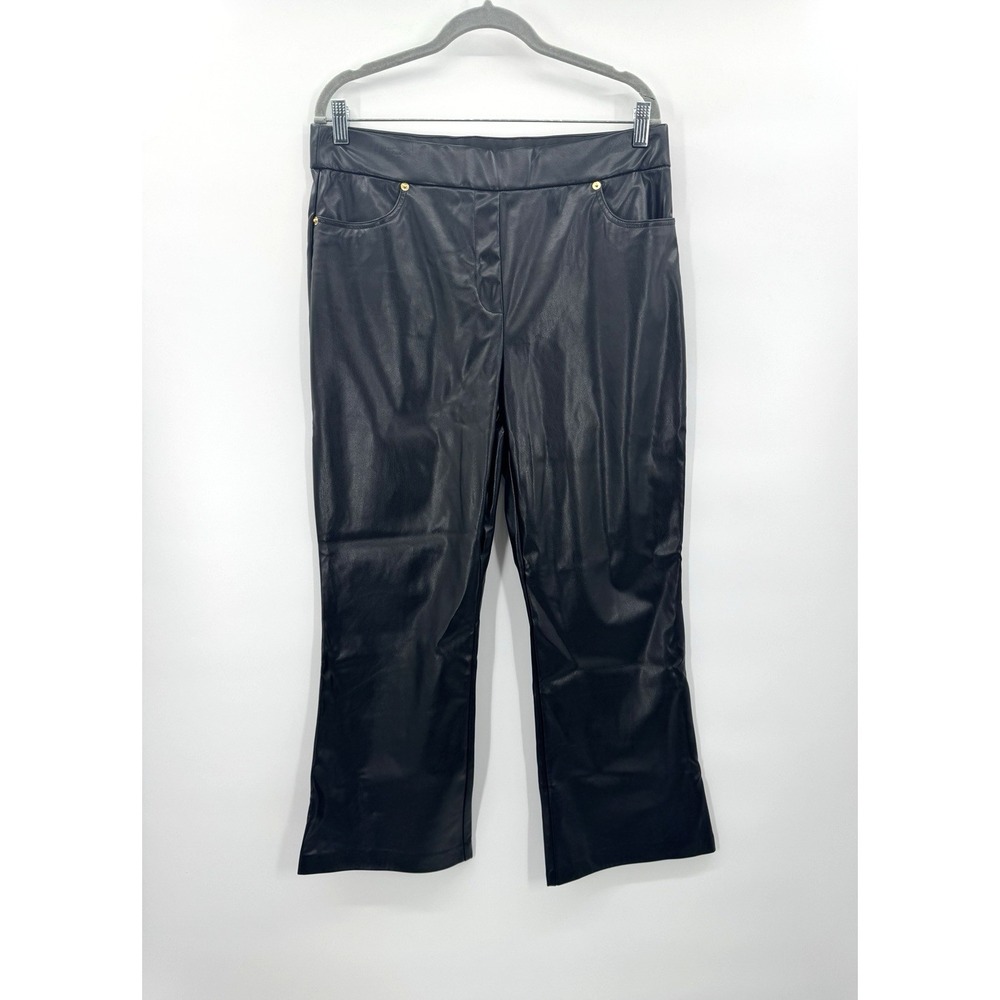 Women Faux Leather Pants Large High Rise Crop Flare Pull On Stretch Comfort Chic